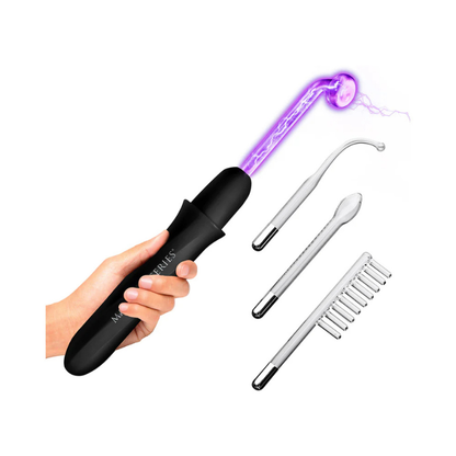 Rechargeable electro wand with purple light and multiple glass attachments for sensory play