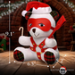 Master Series White holiday bondage bear with red mask, harness, Santa hat, plaid accents, candy cane, and paddle.