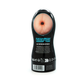 Male anal masturbator toy with realistic texture in black container, product packaging visible.