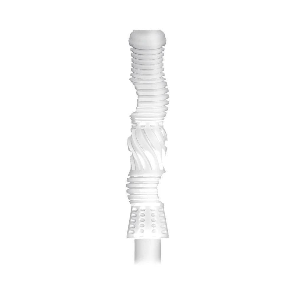 Textured white silicone inner sleeve for male pleasure toy, spiral and dotted details