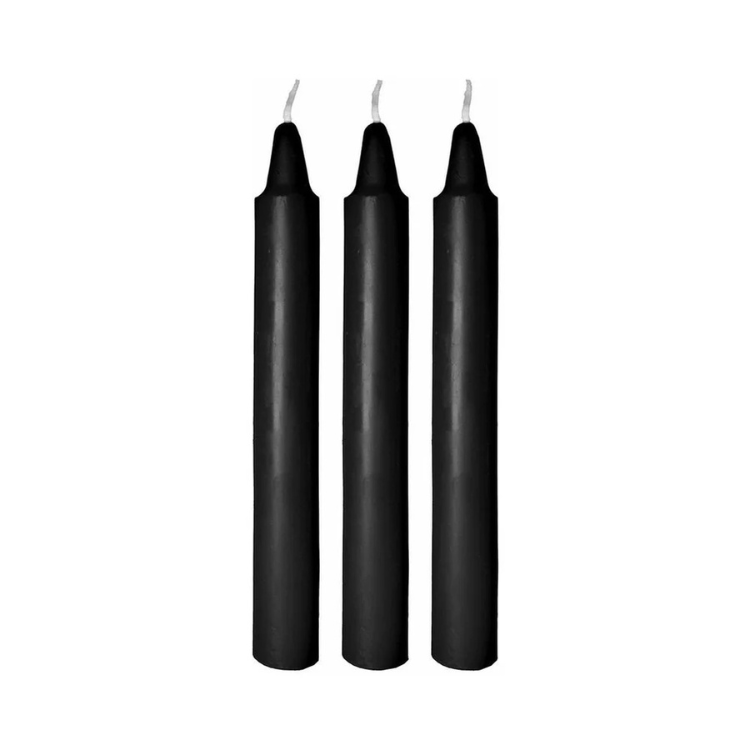 Three black drip candles in a row on a white background, adult essentials pack
