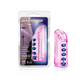 Crystal clear pink male stroker with blue pleasure beads, ribbed texture, and retail packaging