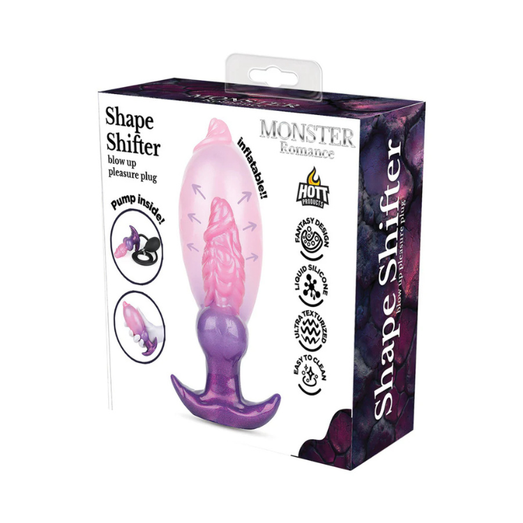 Monster Romance Shape Shifter inflatable fantasy silicone plug in purple and pink packaging.