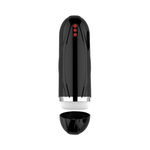 Black vibrating male masturbation device with red control buttons and removable cap