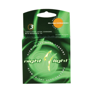 Night Light glow-in-the-dark condoms box with green packaging and product branding