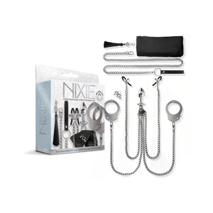 Global Novelties Nixie Metal Bondage 8-Piece Kit in Silver with handcuffs and restraints