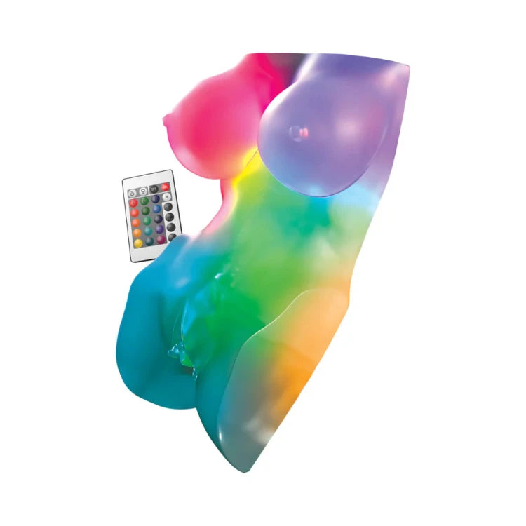 Color-changing LED body-shaped massager with remote control for intimate wellness