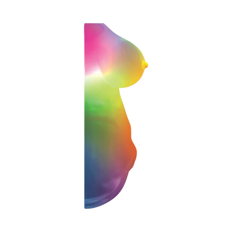 Rainbow gradient silhouette of a woman's torso, showcasing curves with vibrant colors.