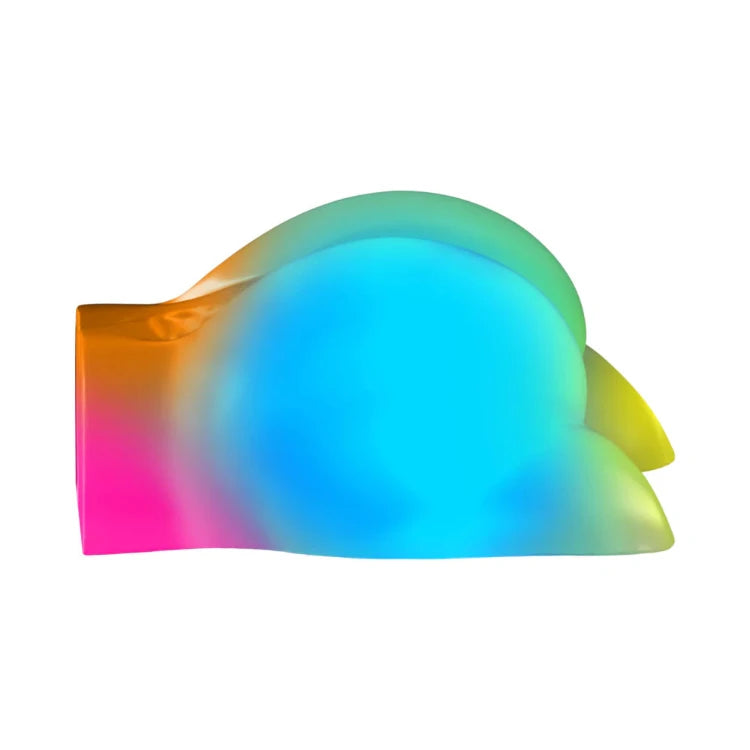 Rainbow gradient silicone adult toy with smooth curves and vibrant colors