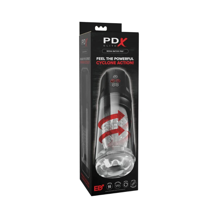 PDX Elite Mega-Rator Pro with cyclone action, premium adult toy in sleek packaging