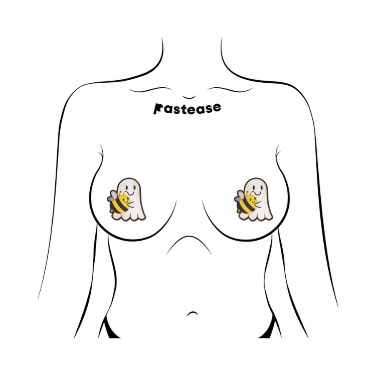 Pastease Boo-Bee Pasties: Kawaii Ghost with Bee Friend Nipple Covers - House of Vices 