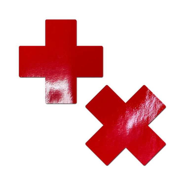 Pastease Plus X Faux Latex Pleather Vinyl Cross Pasties - House of Vices 