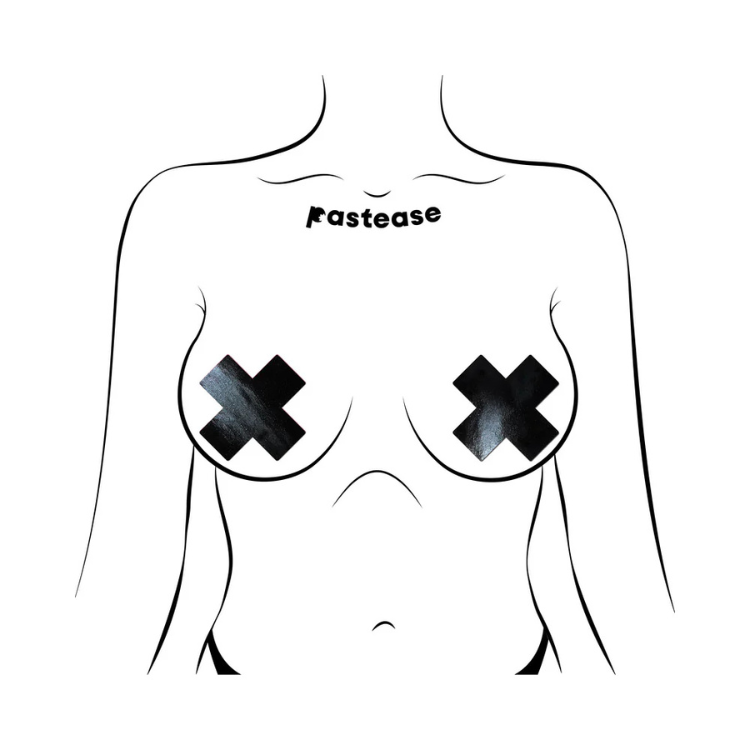 Pastease Plus X Faux Latex Pleather Vinyl Cross Pasties - House of Vices 