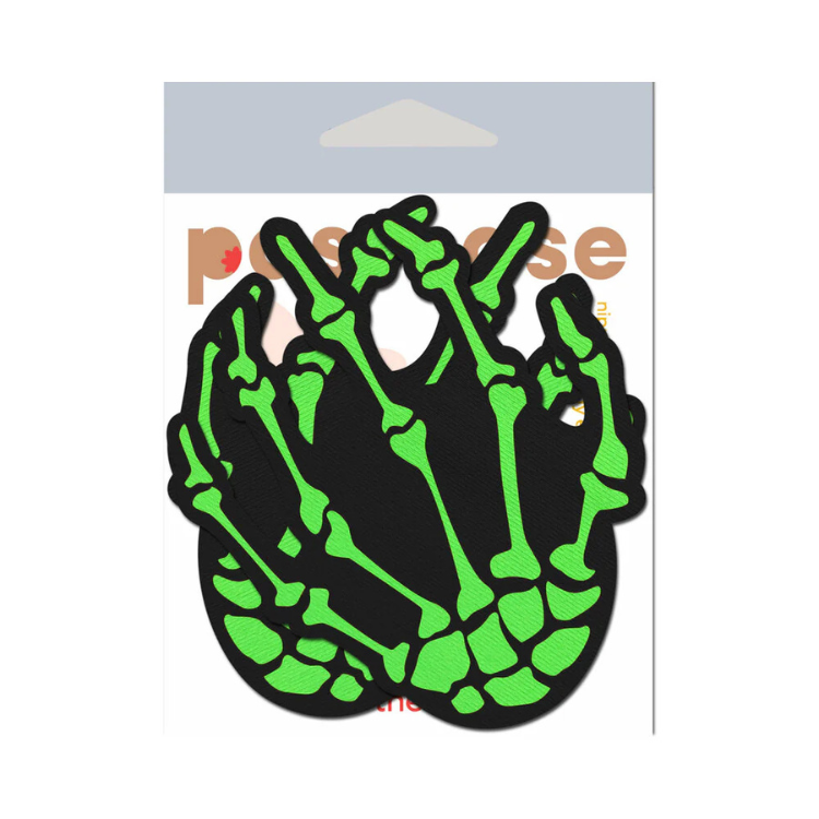 Pastease Zombie Neon Green/UV Reactive Boney Hands Nipple Pasties - House of Vices 