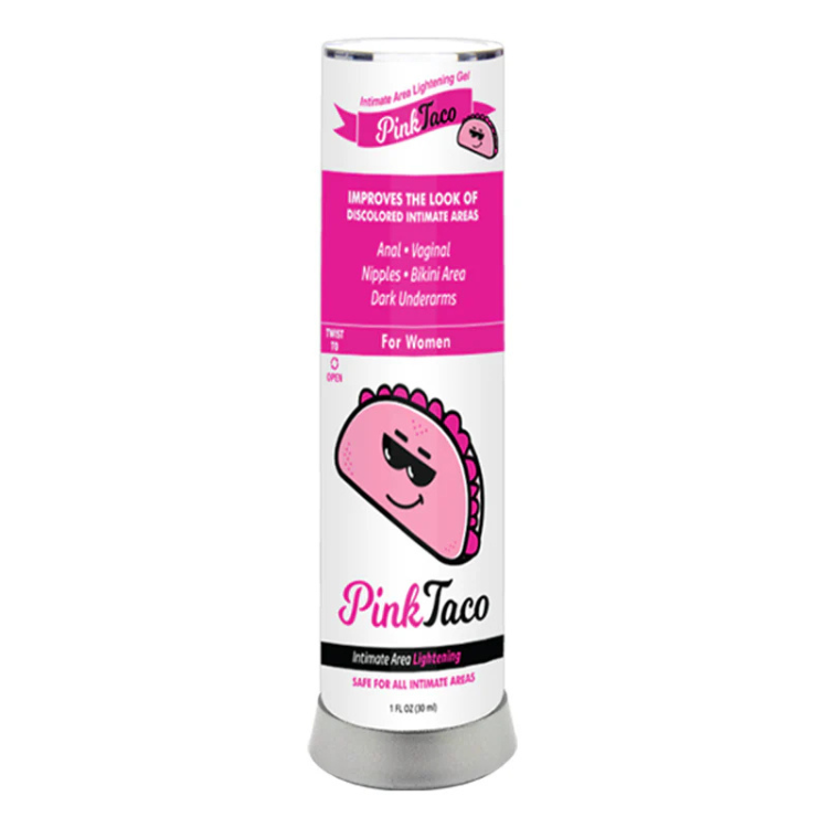 Pink Taco intimate area lightening gel bottle, 1oz, with pink label from House of Vices store