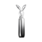 Shiny chrome Playboy Bunny-shaped design on a sleek hematite metallic tube against white background