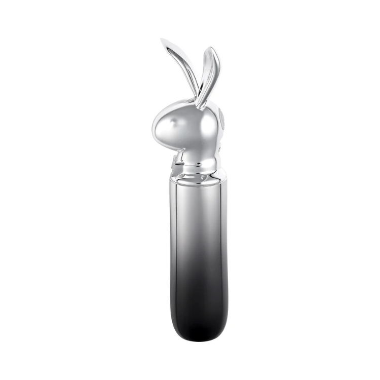 chrome hematite Playboy Bunny-shaped collectible figure with reflective metallic finish on white background