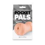 Tan TPE pocket stroker in vagina design in packaging, adult pleasure product.