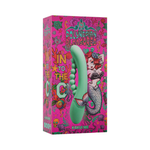 Aqua green silicone adult toy in colorful Polynesian Pleasures mermaid-themed packaging.