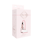 Pink acrylic intimate pump with strong suction, displayed on product packaging