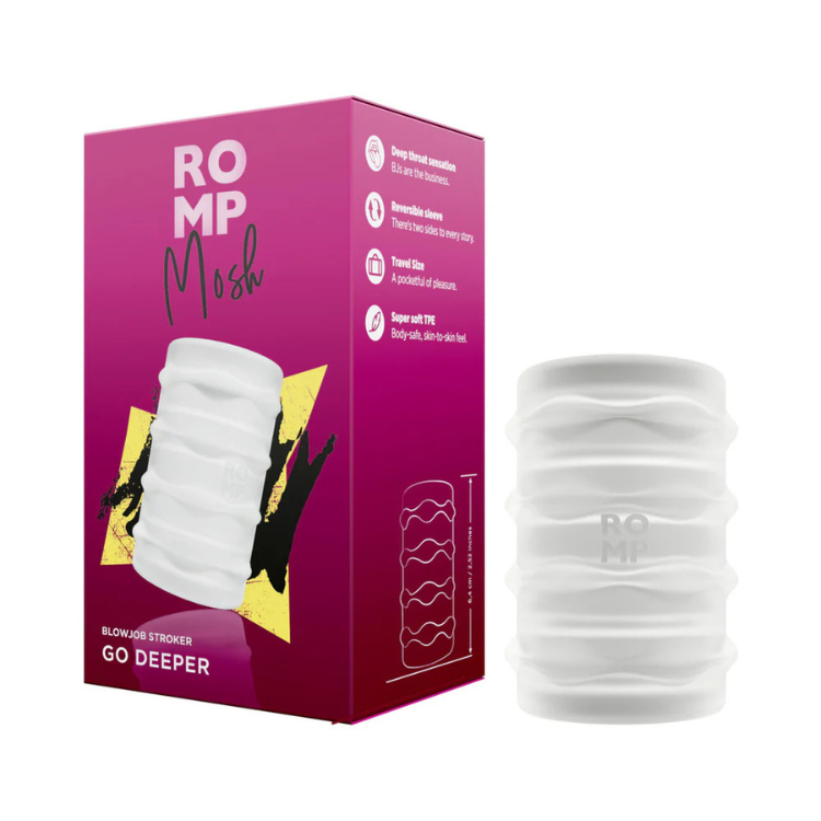 ROMP Mosh compact reversible stroker and packaging, featured at House of Vices wellness store