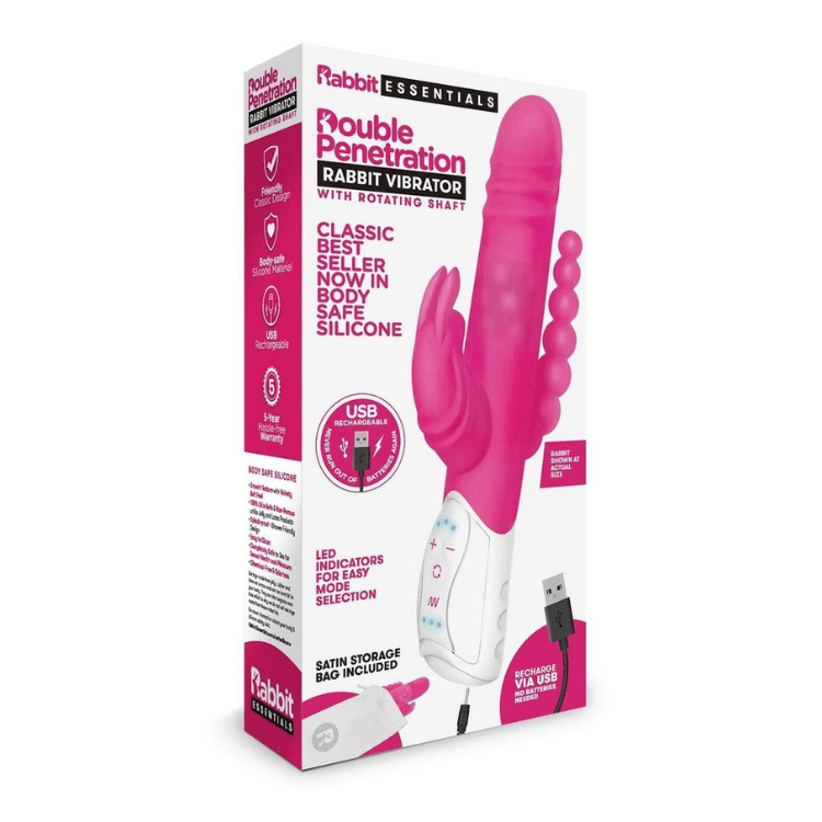 Rabbit Essentials Silicone Rechargeable Double Penetration Vibrator - House of Vices 