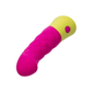 Pink and yellow quilted silicone personal massager with curved shape and push button control