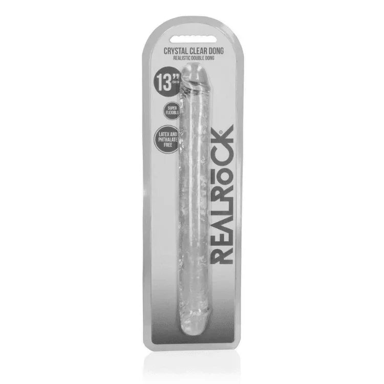 RealRock crystal clear double dong 13-inch transparent dildo in retail packaging