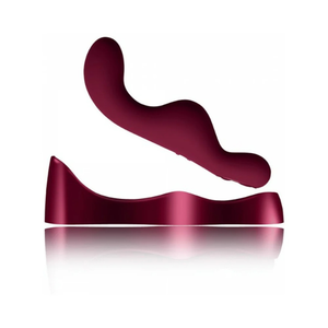 Curved maroon saddle vibrator with ergonomic design on white background