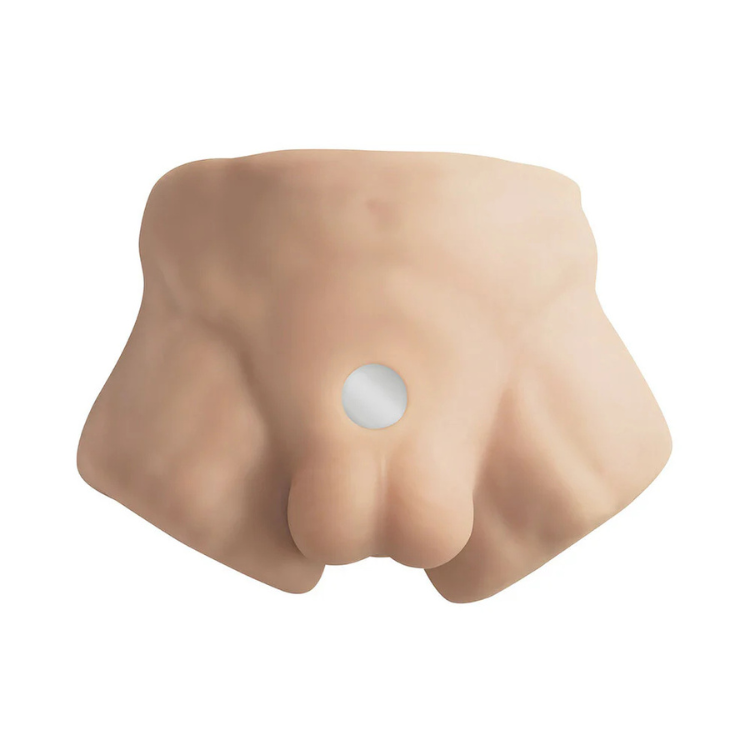 Realistic vanilla silicone male torso harness with insertable hole, adult novelty accessory