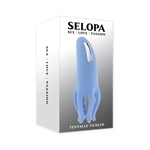 Selopa Tentacle Tickler flexible silicone vibrator in blue, rechargeable, product box