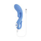 Blue curved G-spot massager with USB charging cable on white background