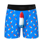 Men's blue boxer briefs with popsicle print and novelty pouch design