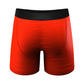 Back view of bright red men's boxer briefs with black waistband