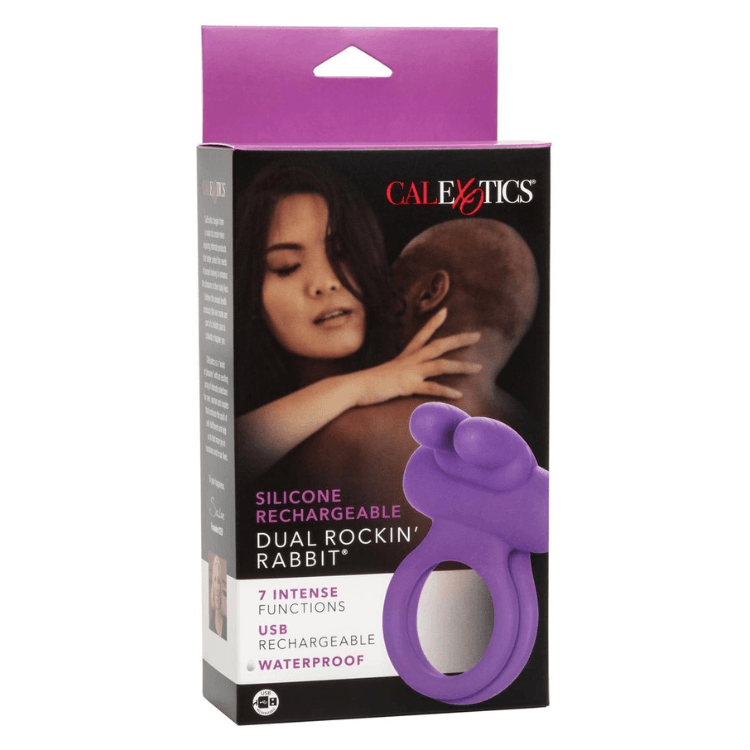 Silicone_Rechargeable_Dual_Rockin_Rabbit_Multi_Speed_Cockring_Waterproof - House of Vices 