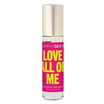 Simply Sexy Love All of Me pheromone perfume oil roll-on bottle with pink label
