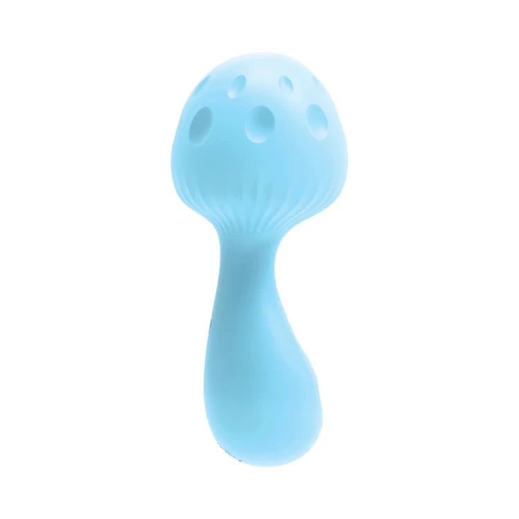 Light blue mushroom-shaped adult toy with textured suction cups for intimate pleasure