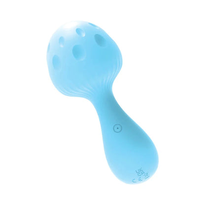 Blue silicone massager with textured head for intimate wellness
