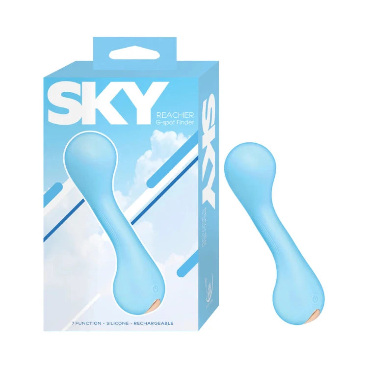 Sky Reacher G-spot finder, 7-function silicone rechargeable toy with sleek blue design