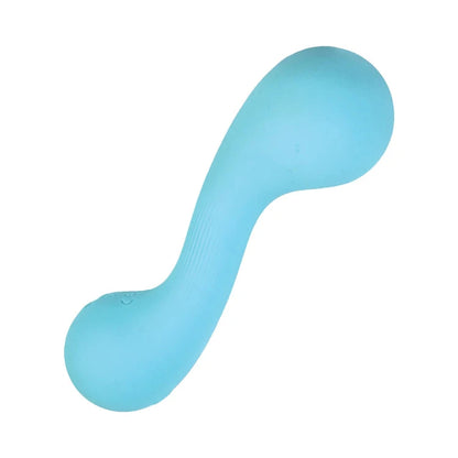 Blue curved silicone pleasure toy with textured grip for intimate wellness