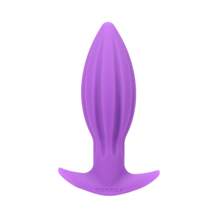 Lilac silicone textured plug with flared base on a white background