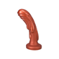 Copper fantasy dildo with textured, sculpted design and flared base on white background