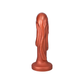 Copper fantasy silicone dildo with textured swirls and flared base on white background