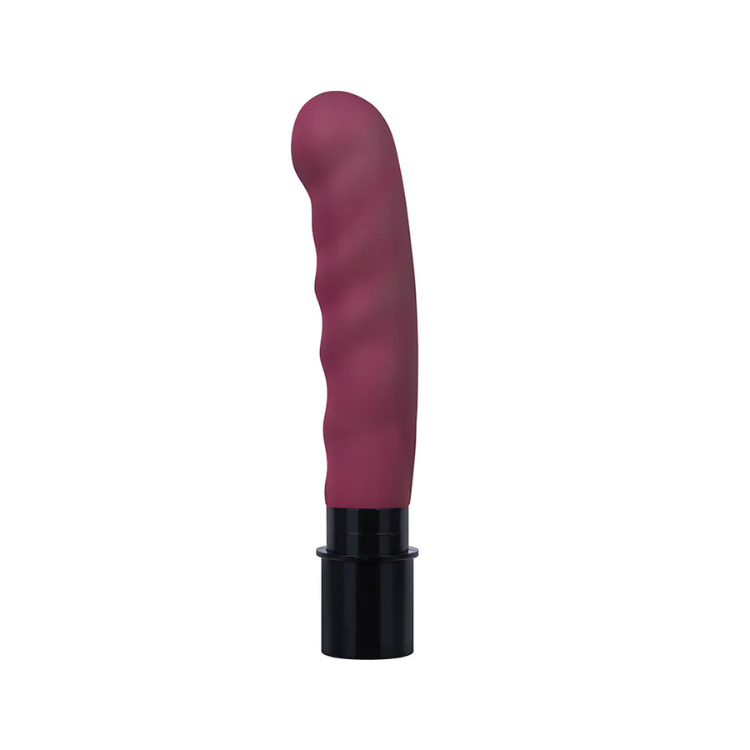 Burgundy textured adult toy with black base, designed for intimate pleasure and wellness.