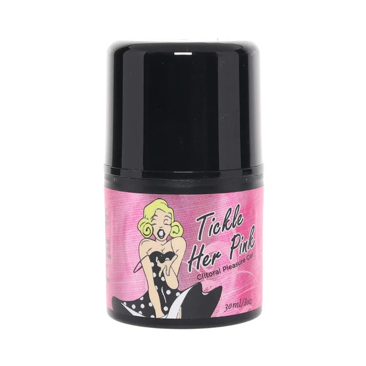 Tickle Her Pink Clitoral Pleasure Gel in a 30ml black bottle with pink label.