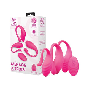 Ménage à Trois remote controlled vibrating egg set in pink packaging