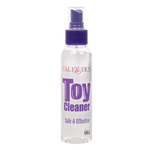 CalExotics Toy Cleaner 4oz spray bottle, clear plastic with purple cap, safe and effective