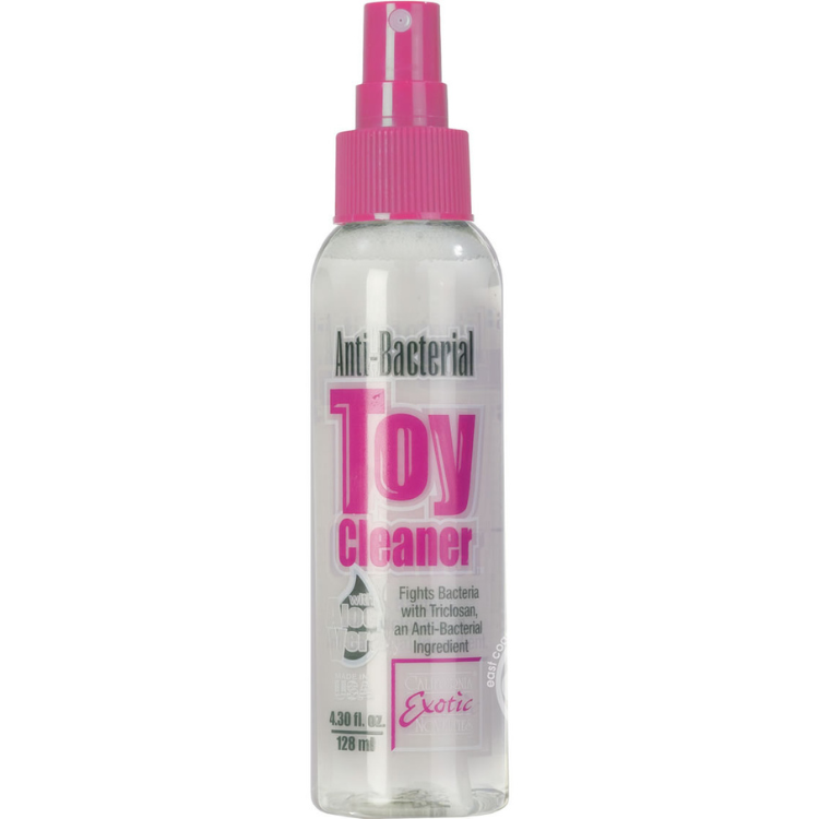Anti-bacterial toy cleaner spray bottle with pink cap and aloe vera, 4.3 oz size