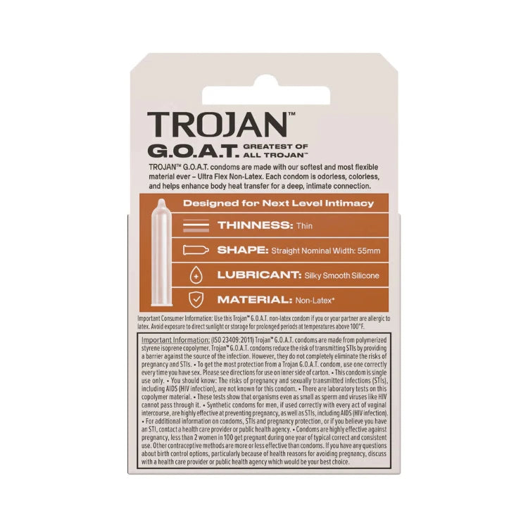 Trojan G.O.A.T Non-Latex Silicone Lubricated 3-Pack - House of Vices