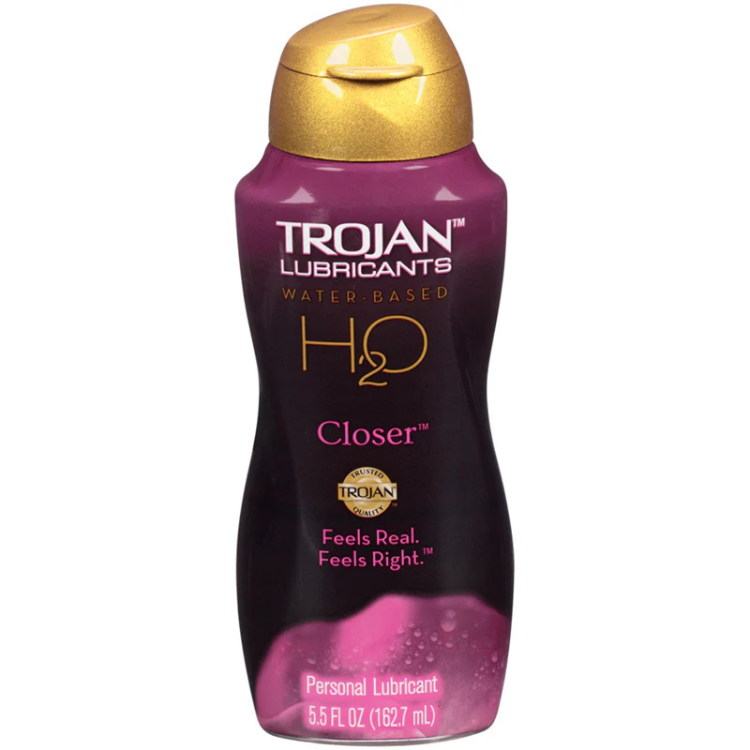 Trojan H2O Closer water-based personal lubricant 5.5 oz bottle with gold cap